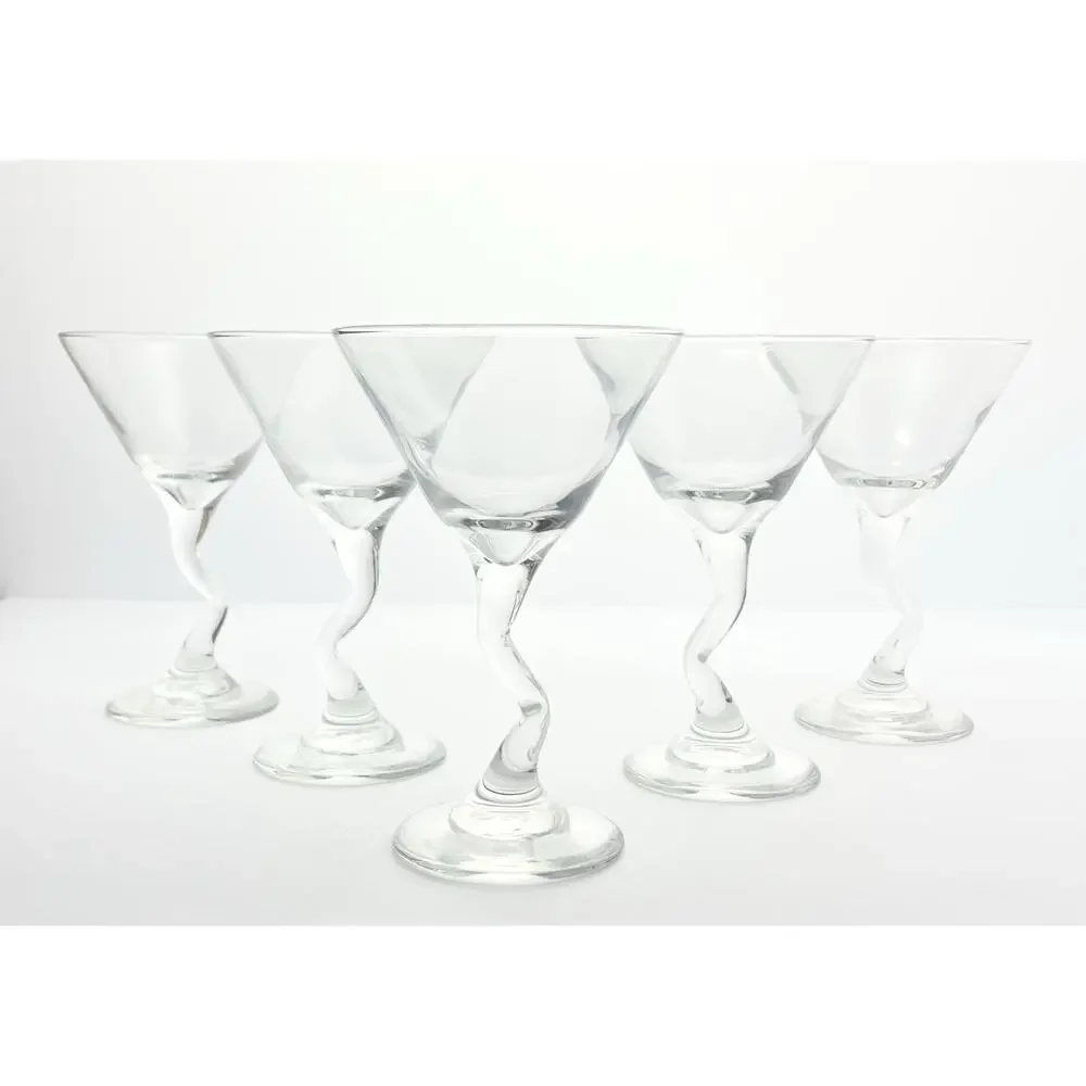 Anchor Hocking “Z-Stem, Zig Zag” Set of 5 Martini Glasses 6 1/2” 9oz